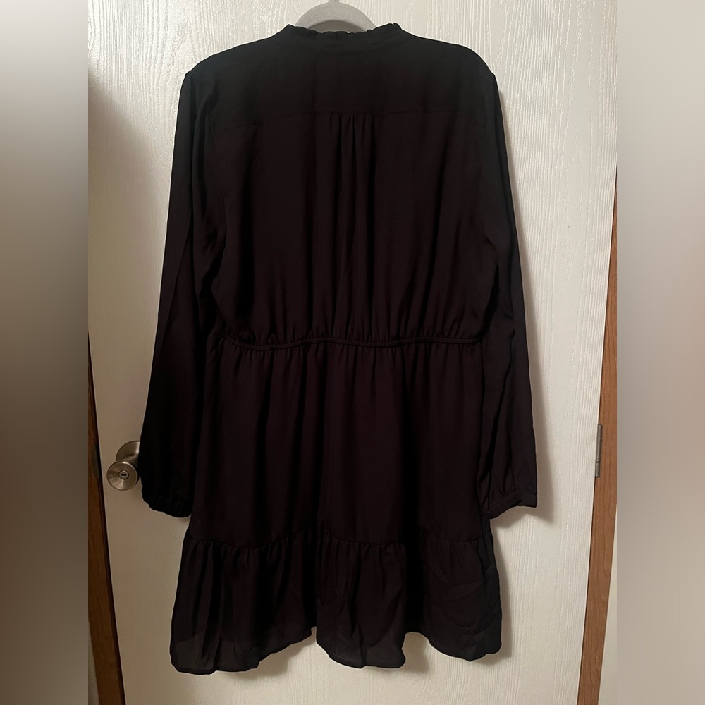 NWT J. Crew Mercantile Black Ruffle Trim Pintuck Long Sleeve Mini Dress Size 14 - Picture 9 of 12